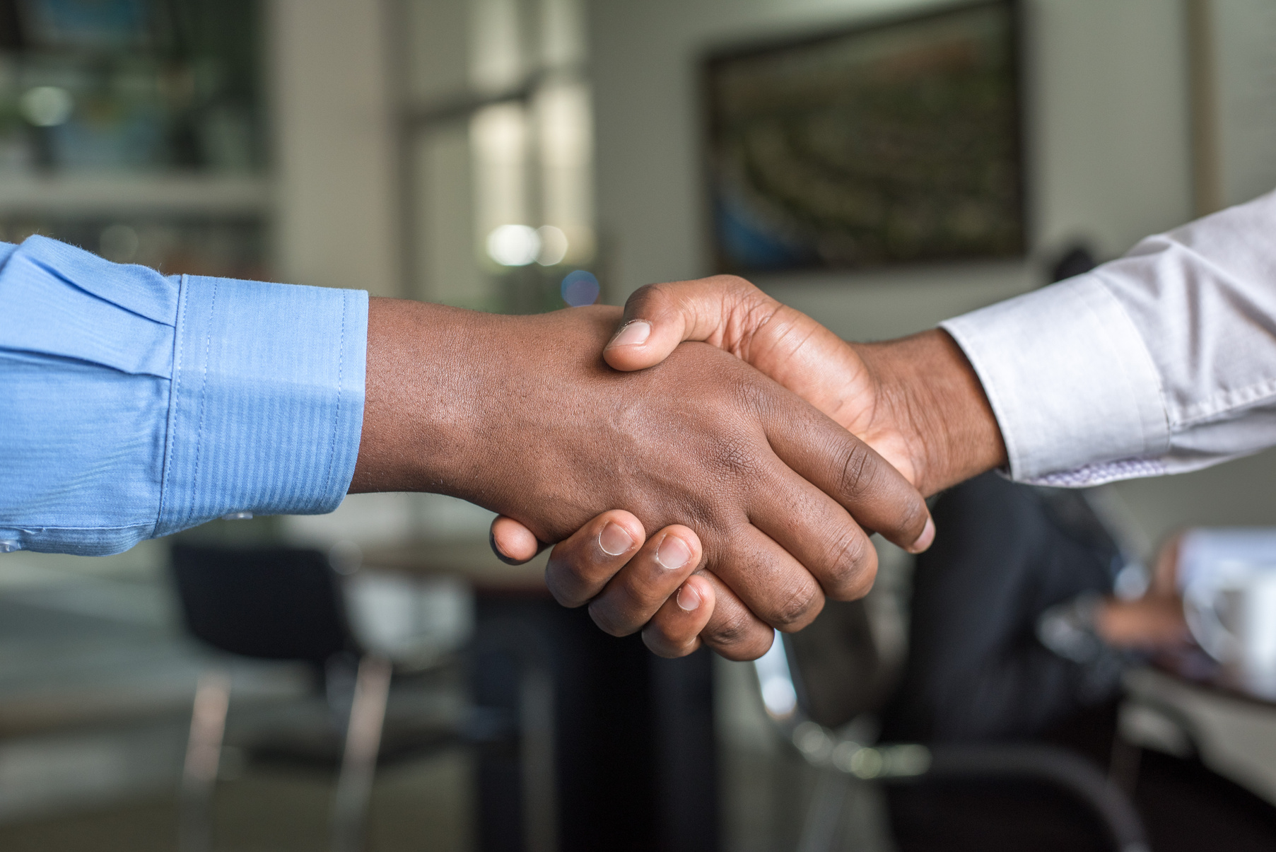 Two Person in Long-sleeved Shirt Shakehand